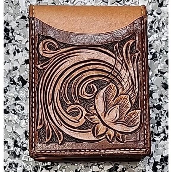 JK Leather Works Hand Tooled Leather Wallet Bifold - Initials TN - Picture 2 of 7